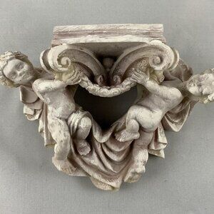 Vintage Victorian Angel Cherub Wall Sconce Shelf, Resin, White